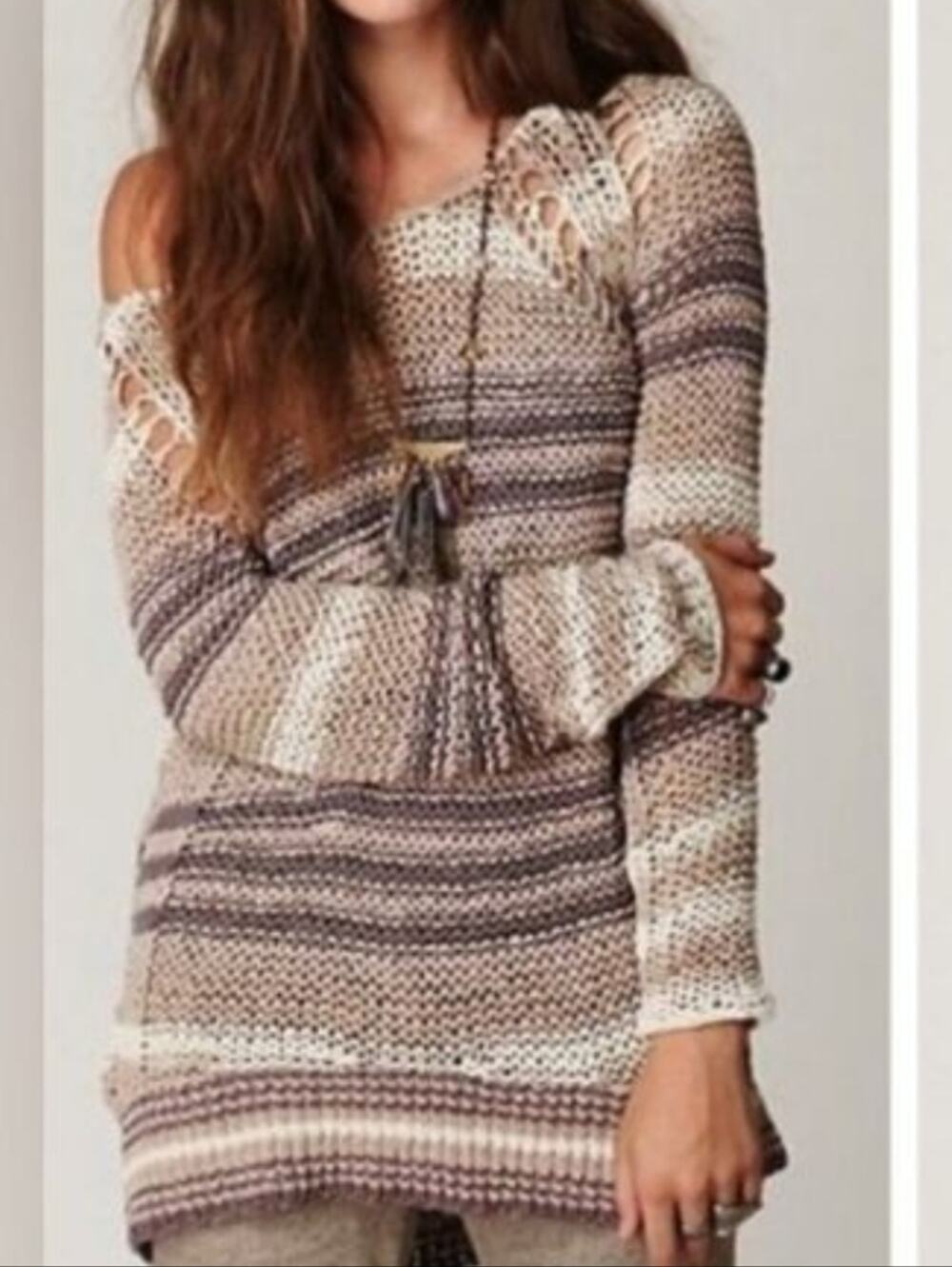 Free People Desert Moon Striped Open-Knit Sweater